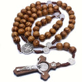 Rosario de Madera Natural con Cruz y Medalla de San Benito – Protección y Fe Tradicional