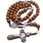 Rosario de Madera Natural con Cruz y Medalla de San Benito – Protección y Fe Tradicional